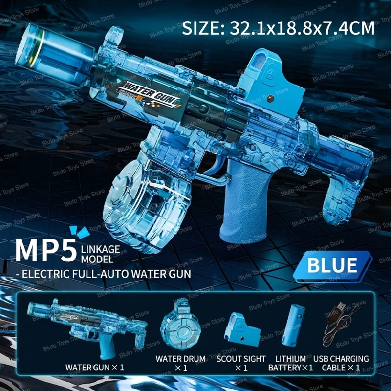 Electric Water Gun with Nozzle Flame Muzzle Automatic Spray Gun Remote Summer Outdoor Swimming Pool Water Toy Gift