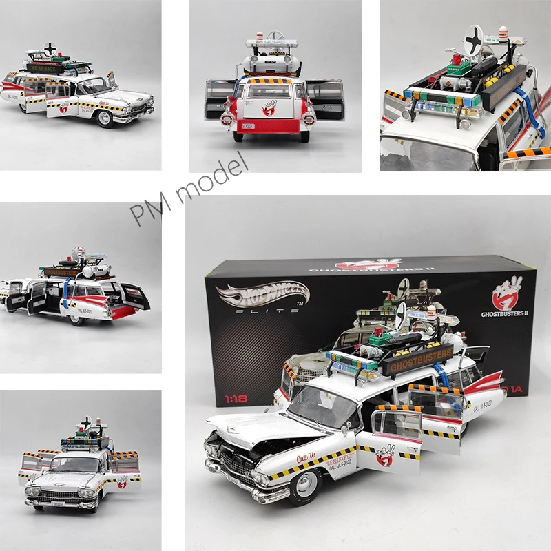 

Hotwheels 1:18 Ghostbusterss ECTO-1A Ghost Car, все открывающиеся двери, модель автомобиля из сплава