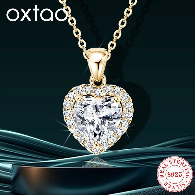 

OXTAO Women's Heart Shaped Necklace for Women 2CT Moissanite Solitaire Pendant Necklace Wedding Jewelry Gift 925 Sterling Silver