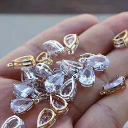 Copper Zircon Water Drop Crystal zircon Charms Pendant 10pcs/lot For DIY Jewelry Making Accessories