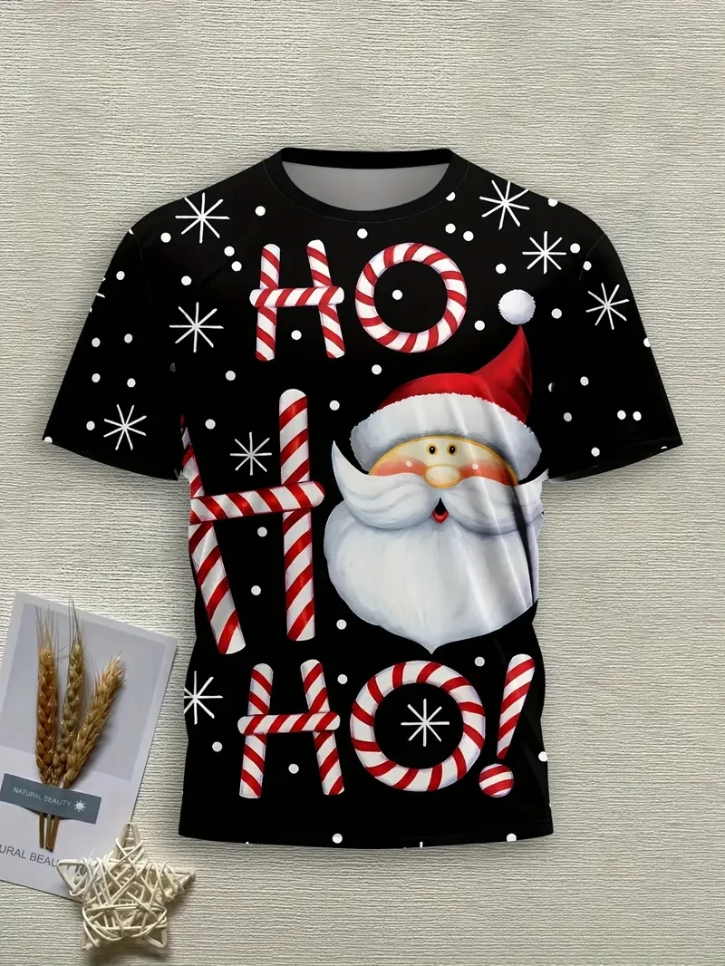 Kaus Lengan Pendek Gambar Natal Liburan 3D Ukuran Besar Pria, Longgar dan Kasual, Lembut dan Nyaman, Bernapas, Olahraga Luar Ruangan