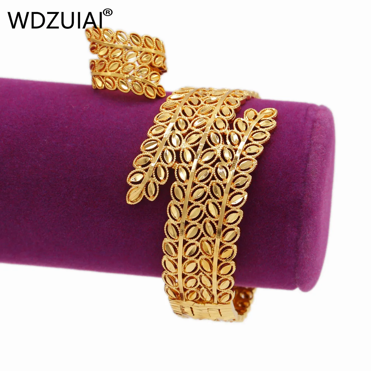 WDZUIAI Top Quality Gold Color/Copper Bracelet&Ring Set for African French Women Girls Wedding Luxury Jewelry Party Jewelry Gift