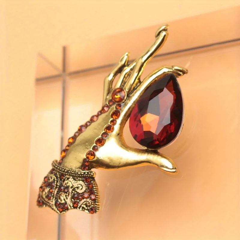 Rhinestone Hand Brooches for Women Classic Slim Hand Party Office Casual Brooch Pins Gifts
