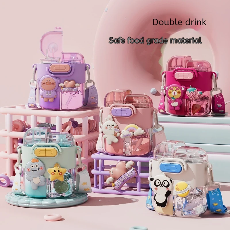 

Large Capacity Plastic Water Bottle, Portable, Leak Proof, Student, Outdoor, Camping, Straw Sticker Cup, Bluey Tiki, Trendy Home
