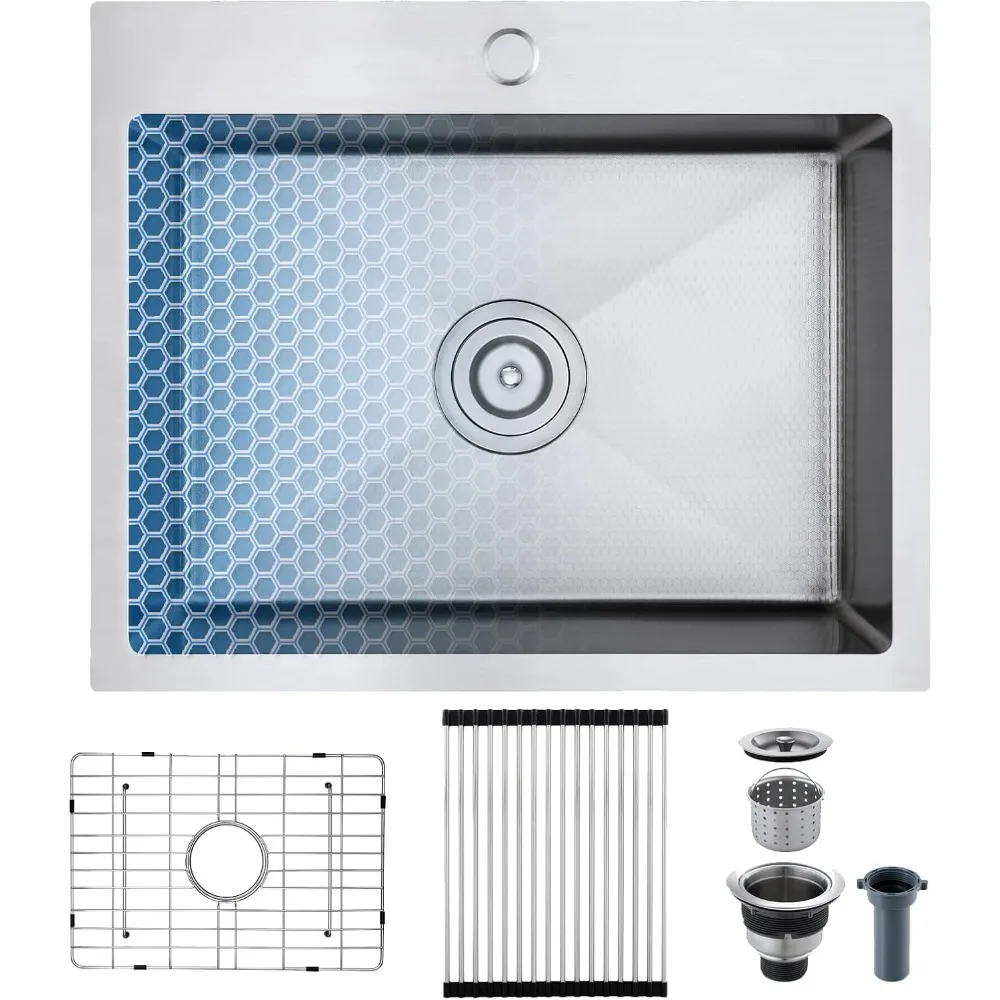 

20 x 16 inch Drop in Kitchen Sink, 9" Deep Single Bowl Kitchen Sinks, T-304 Stainless Steel Topmount Sink with 304 Bottom Grid