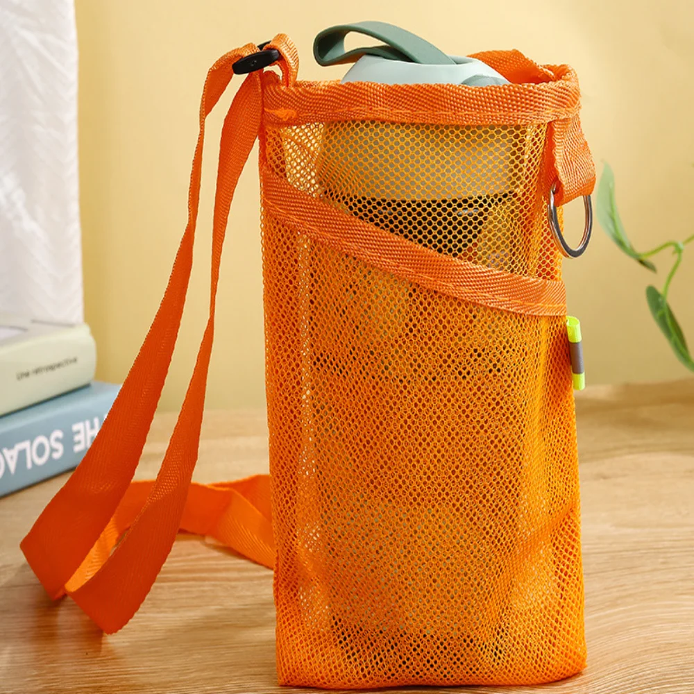 With Cup Holder Mesh Shoulder Bag Concise with Crossbody Strap Tea Cup Bag Quick Drying Multifunctional Phone Storage Bag