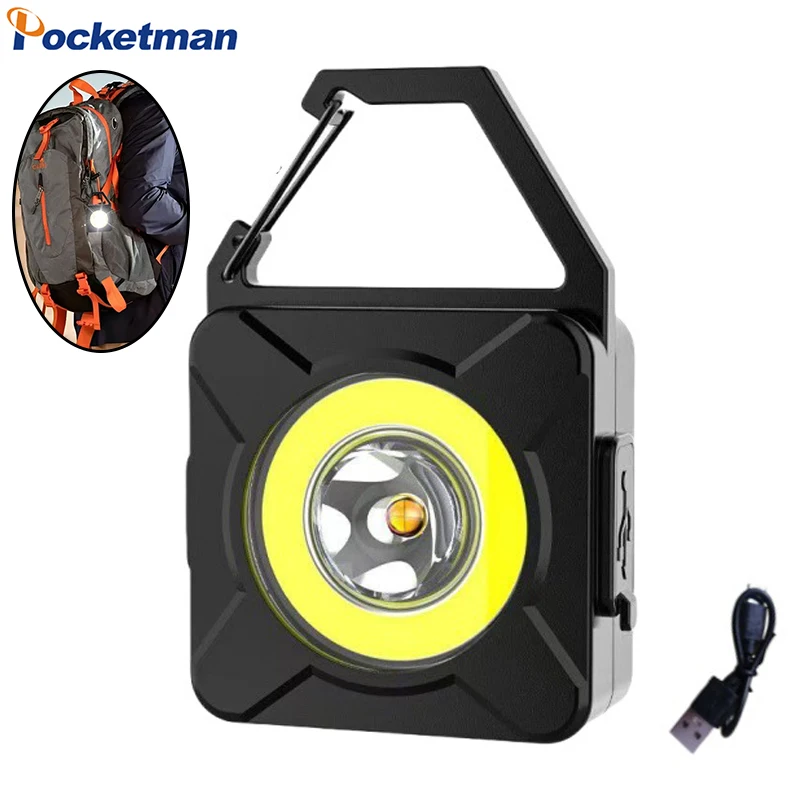 

Multi-functional COB LED Mini Flashlight Portable Work Light 4 Modes USB Rechargeable Emergency Torch Keychain Lights