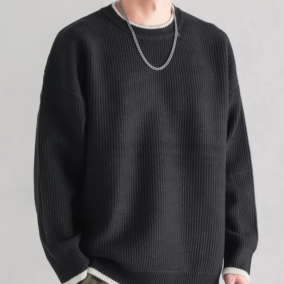 

Мужской вязаный свитер свободного кроя из полиэстера для осени и зимы, повседневная одежда для мужчин среднего возраста