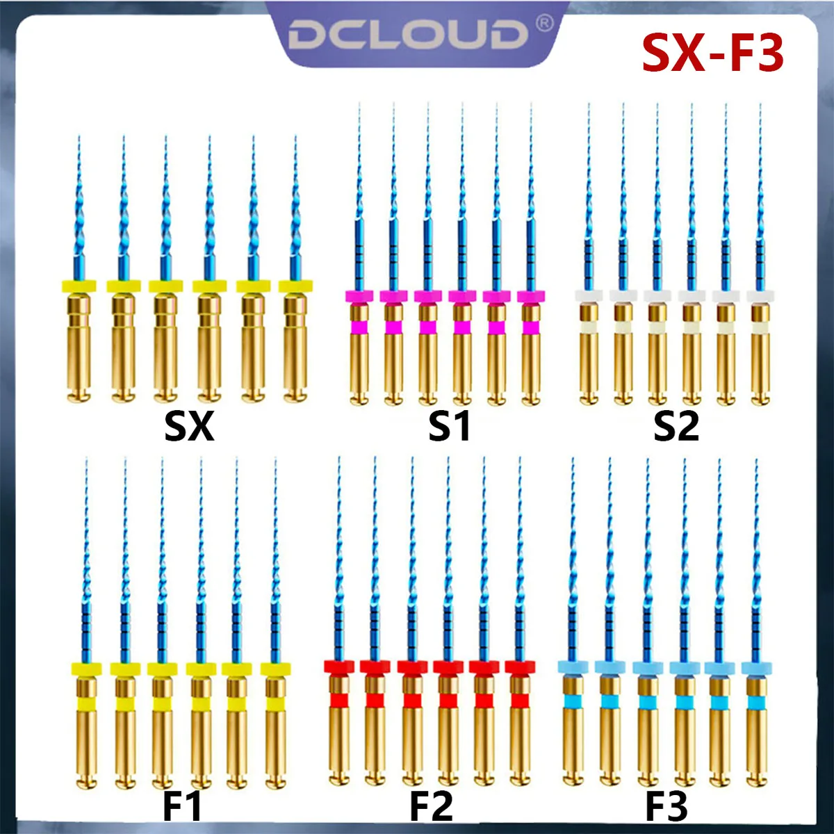 

6Pcs/Box Dental Heat Activated Root Canal Files SX-F3 Super Taper Rotary File for Endodontic Engine Use 19/21/25 mm Dentist Tool