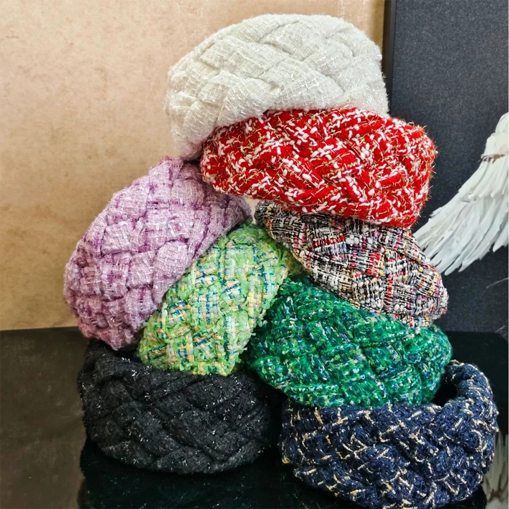 

French Wide-brimmed Sponge Hair Band Women Korean Tweed Fabric Headband Vintage Hoop Fixed Hairband Girls Hair Accessories