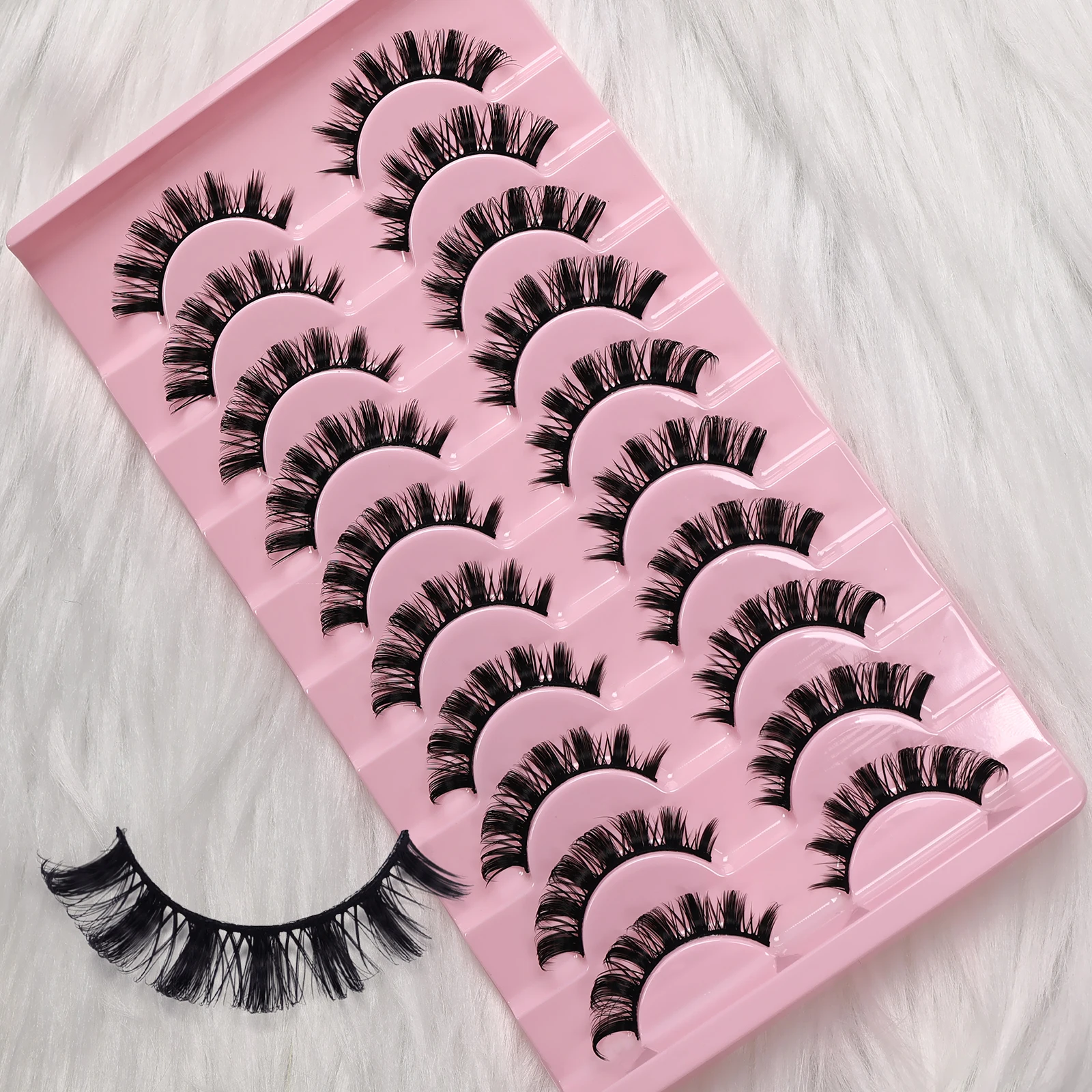10 pares de cílios postiços russos d curvados, cílios postiços macios e reutilizáveis para data diária de festa, extensões de maquiagem para os olhos para iniciantes