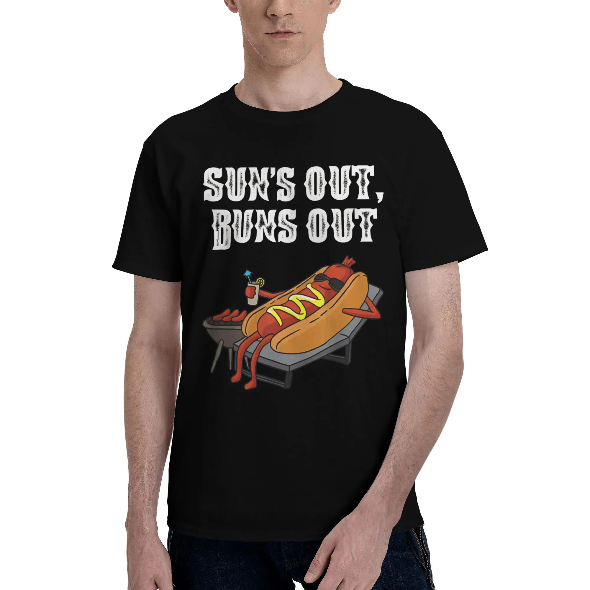 Mens Womens Suns Out Buns Out Funny Hot Dog Food Lover Shirt 100% Cotton Print T-Shirt  Clothing Outfits