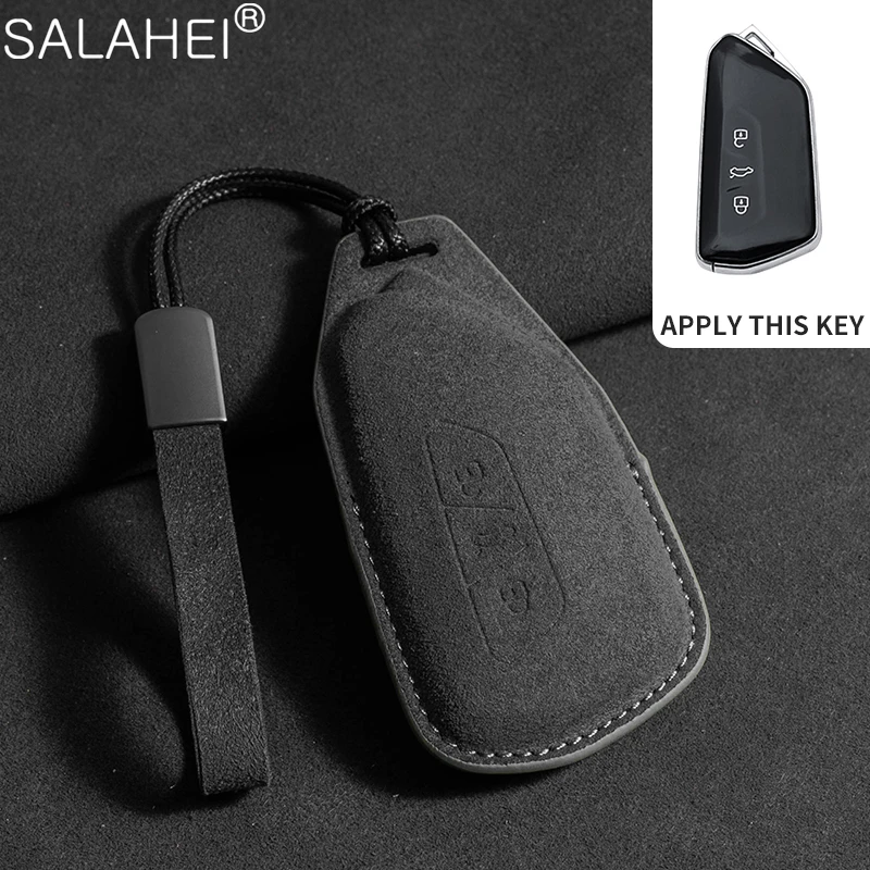 Suede Leather Car Key Case For Volkswagen VW Magotan Passat B8 TIGUAN MK2 Golf 8 2020 For Skoda Octavia A8 A7 2021 SEAT Leon MK4
