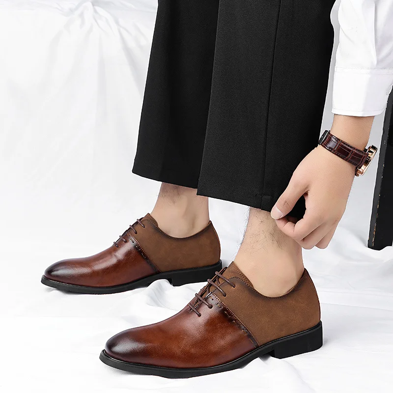 

Retro Brown Oxford Shoes Man Comfortable Elegant Men's Dress Shoes Lace-Up Flat Social Shoe Male Leather Shoes chaussure hommes