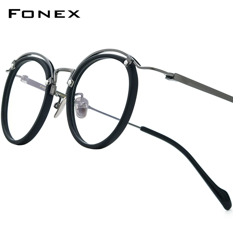 

FONEX Acetate Titanium Glasses Frame Women Brand Design Retro Vintage Round Eyeglasses Men Spectacles Japanese Eyewear BYY0036