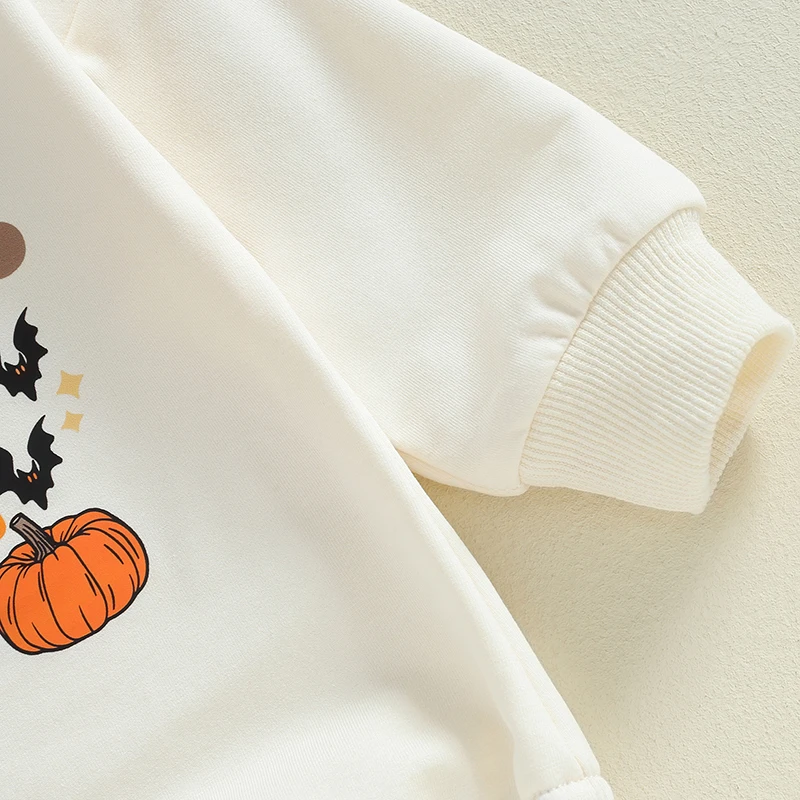 Halloween Baby Outfit Girl Boy Bodysuits Crewneck Bubble Sleeve Pumpkin Letter Ghost Print Sweatshirt Romper Cute Fall Clothes