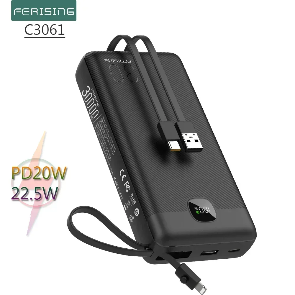 

FERISING-Portable Charging 30000mah Power Bank, External Battery Charger for iPhone 16, Xaiomi, oneplus, 30000 mAh, 22.5W