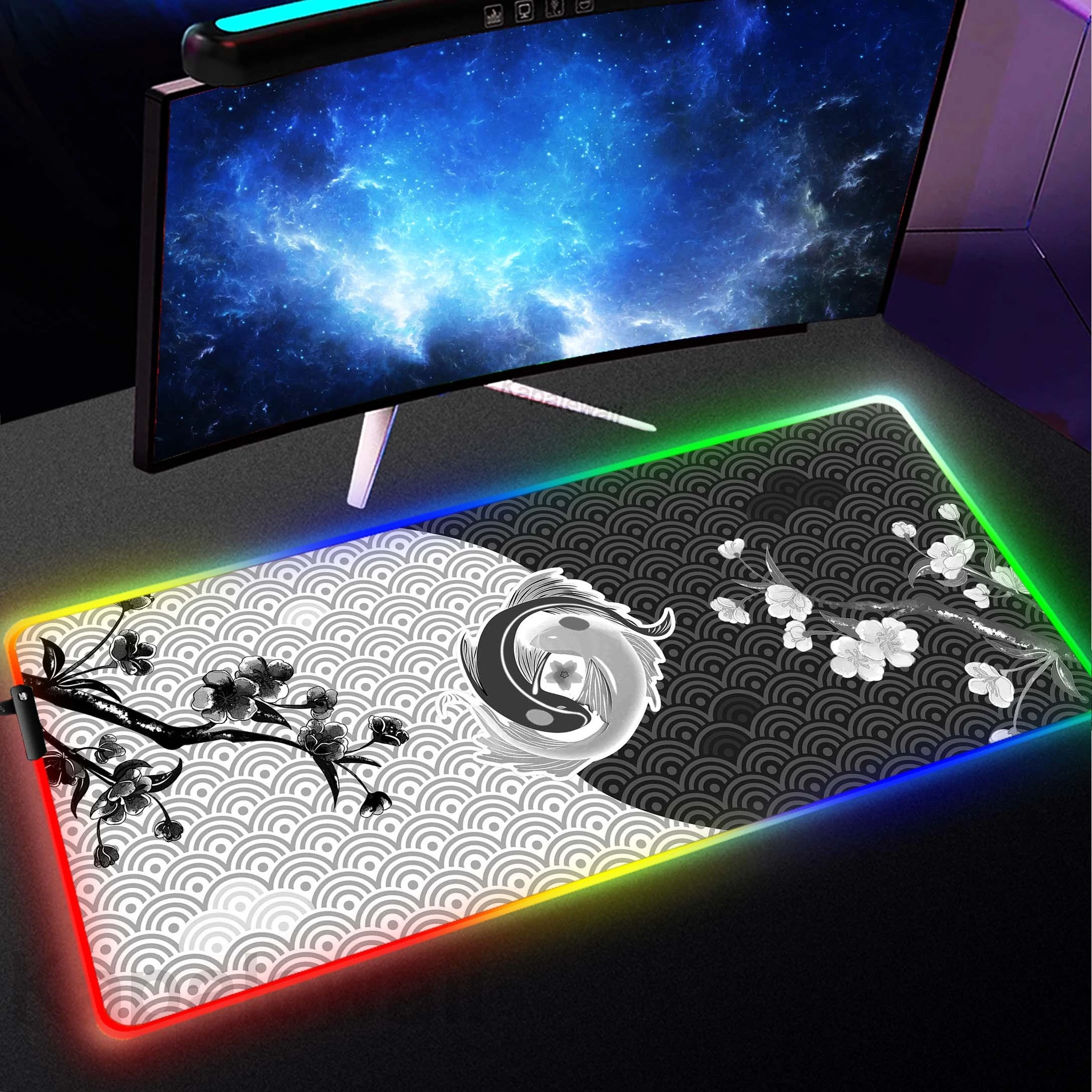 

RGB Mousepad LED Japanese Koi Large Mousepad Game Mouse Pad Gamer Mouse Mat Gaming Accessories Keyboard Pads Soft Speed Desk Mat