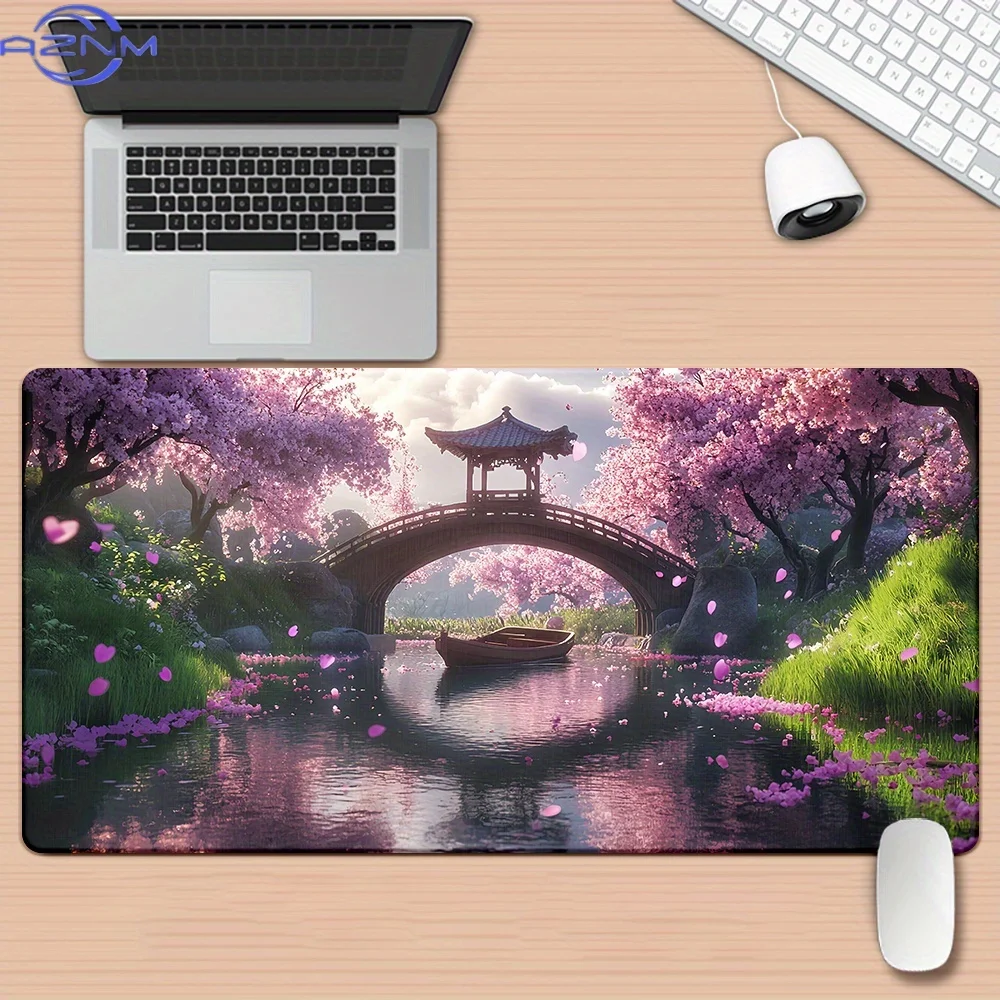 1pc Japanese Landscape Pattern HD Printed Pad for Desk, Multi Functional XXL Mousepad, Keyboard Gaming Mouse Mats, Office Comput