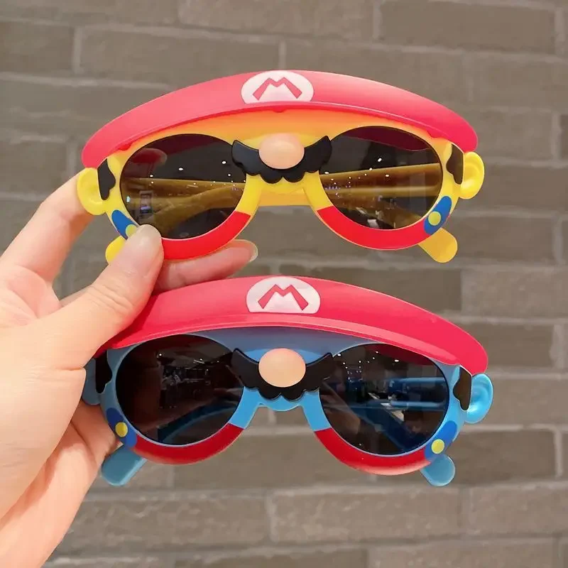 New Super Mario Bros Kids Sunglasses Boy Sunglasses Girls Glasses Cap Children Cute Sunglasses Anti-UV Glasses Beach Sunbathing