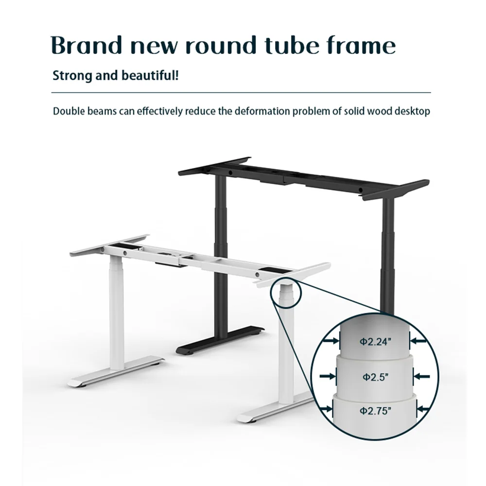 Home Office Electric Height Adjustable Uplift Table Ergonomic Sit Standing Motor Desk Dual Motor Round Leg Desk Frame
