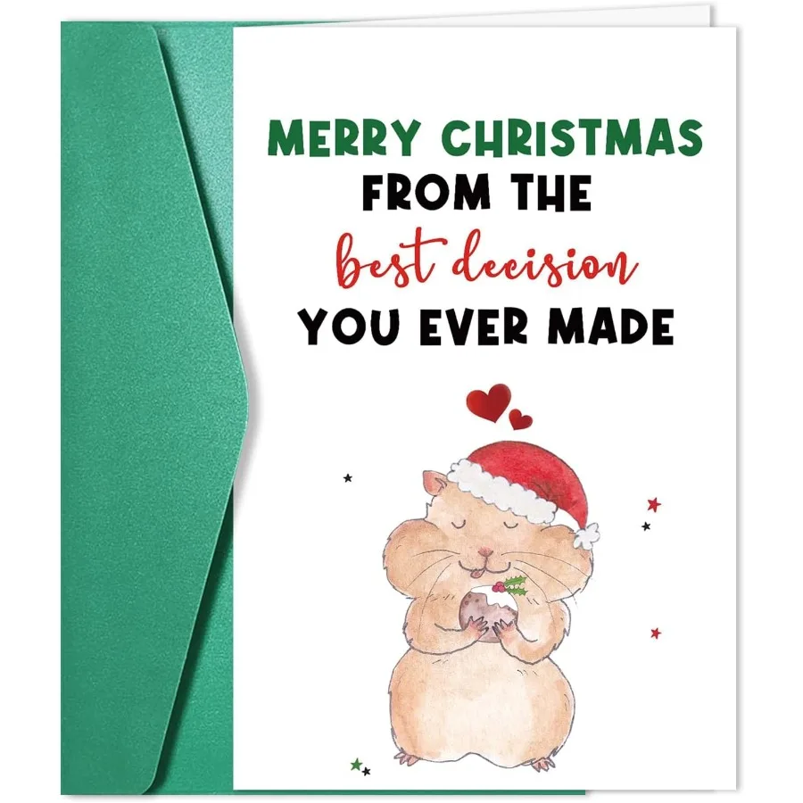 بطاقة تهنئة مضحكة لعيد الميلاد مع تصميم هامستر لطيف، بطاقة تهنئة لعطلة عيد الميلاد المجيد للأصدقاء والعائلة #1