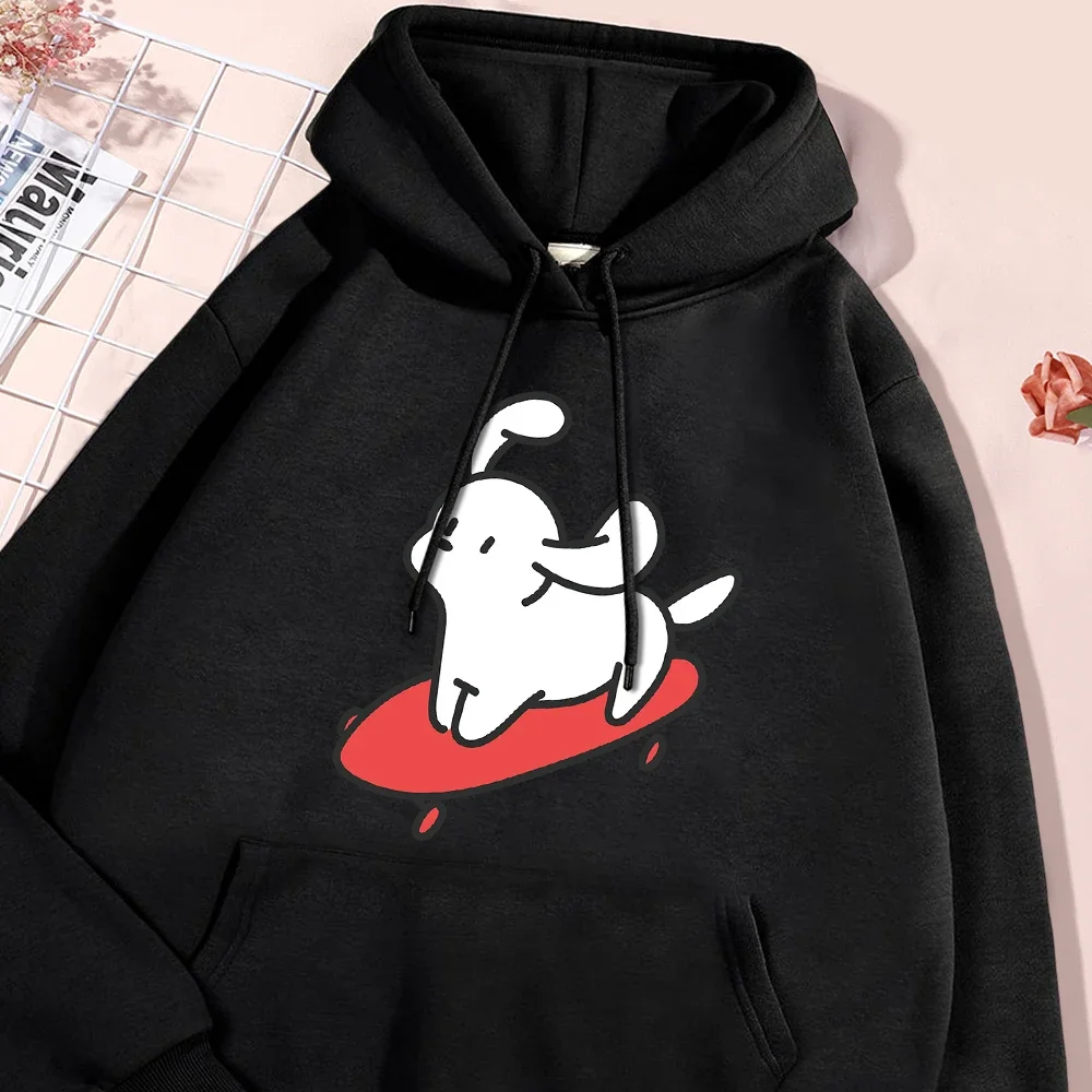 Kawaii Dog Skateboarding Minimally Printed Hoodie Male Hipster Hip Hop Comfortable Sweatshirt Cartoons Soft Pullover Top Unisex