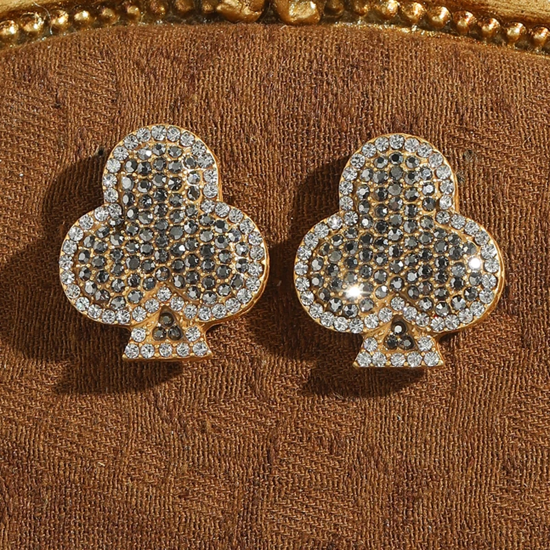 

Vintage Poker Plum Blossom Rhinestones Studs Earrings For Woman Luxury Quality Jewelry Gold Color High Brand Accessories 2025