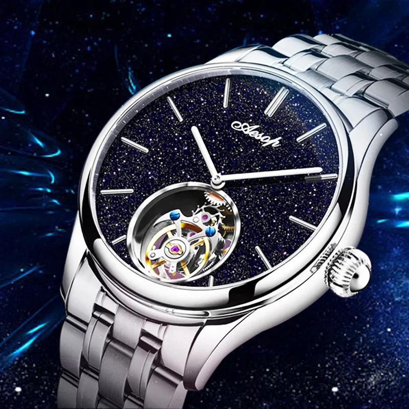 

Aesop оригинальные часы с турбийоном для мужчин, механические часы со скелетом, звездное небо, турбийон, наручные часы, сапфировые водонепроницаемые часы