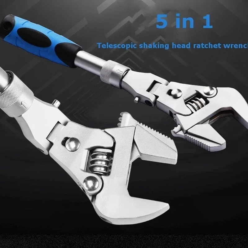 Multifunction 5 In1 Torque Wrench 10 Inch Adjustable Ratchet Wrench 180 Degree Folding Spanner Household Maintenance Manual Tool