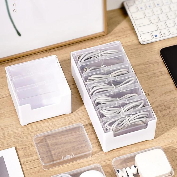 Data Cable Storage Box Featuring 7 Small Compartment Boxes, Desktop Cable Organizer for Office Desk Use