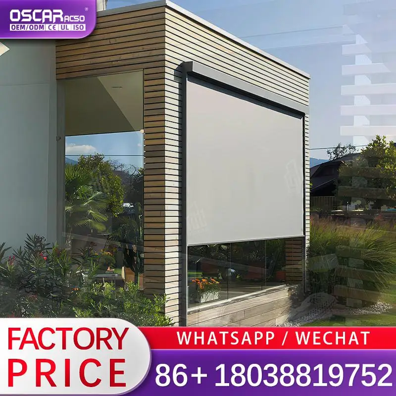 

Моторизованные алюминиевые рулонные жалюзи с рельсой на молнии для наружного офиса, управление двигателем оттенка, блокирующие свет, рулонные жалюзи