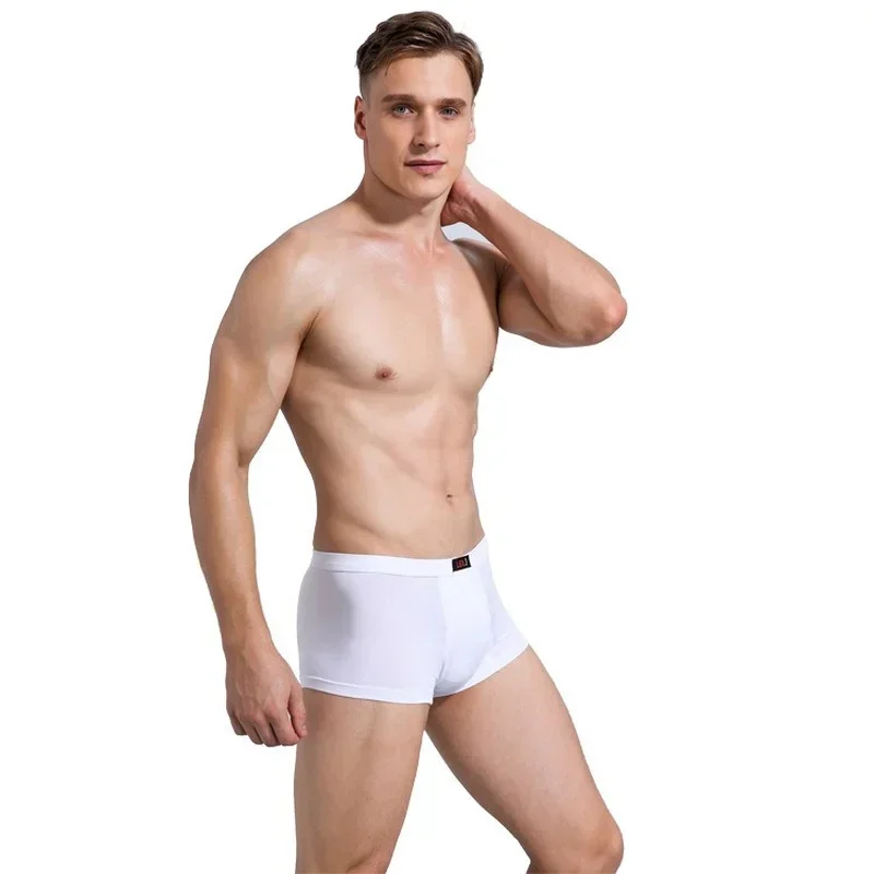 Calzoncillos de algodón para hombre, ropa interior Sexy de cuatro esquinas planas, Color sólido, Otoño e Invierno