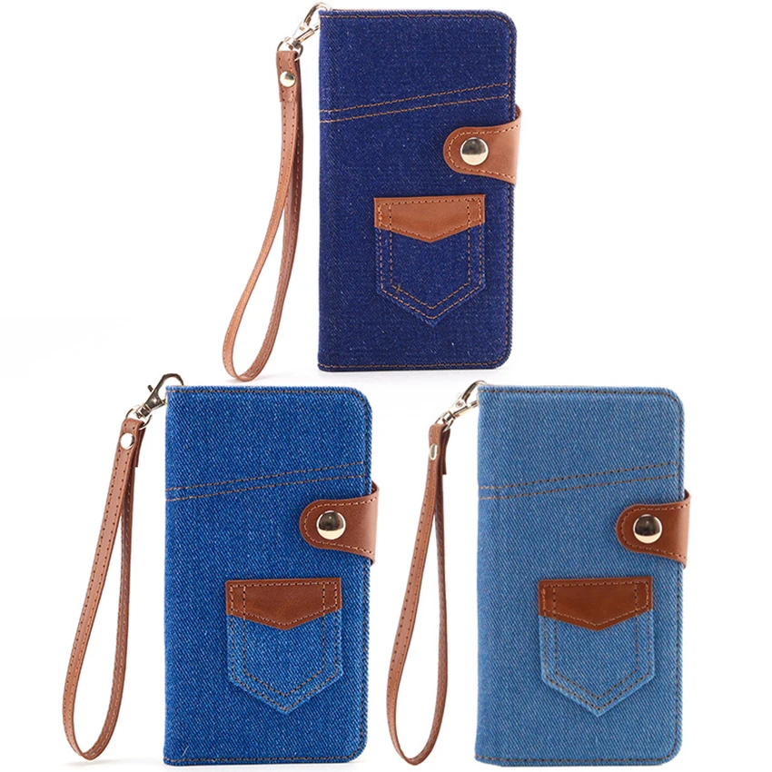 

Denim Color Blocking Phone Case For Iphone 16 15 14 13 Pro 12 11 Max Plus 16Promax Hand Strap Phone Case Card Pocket 15Pro Cover