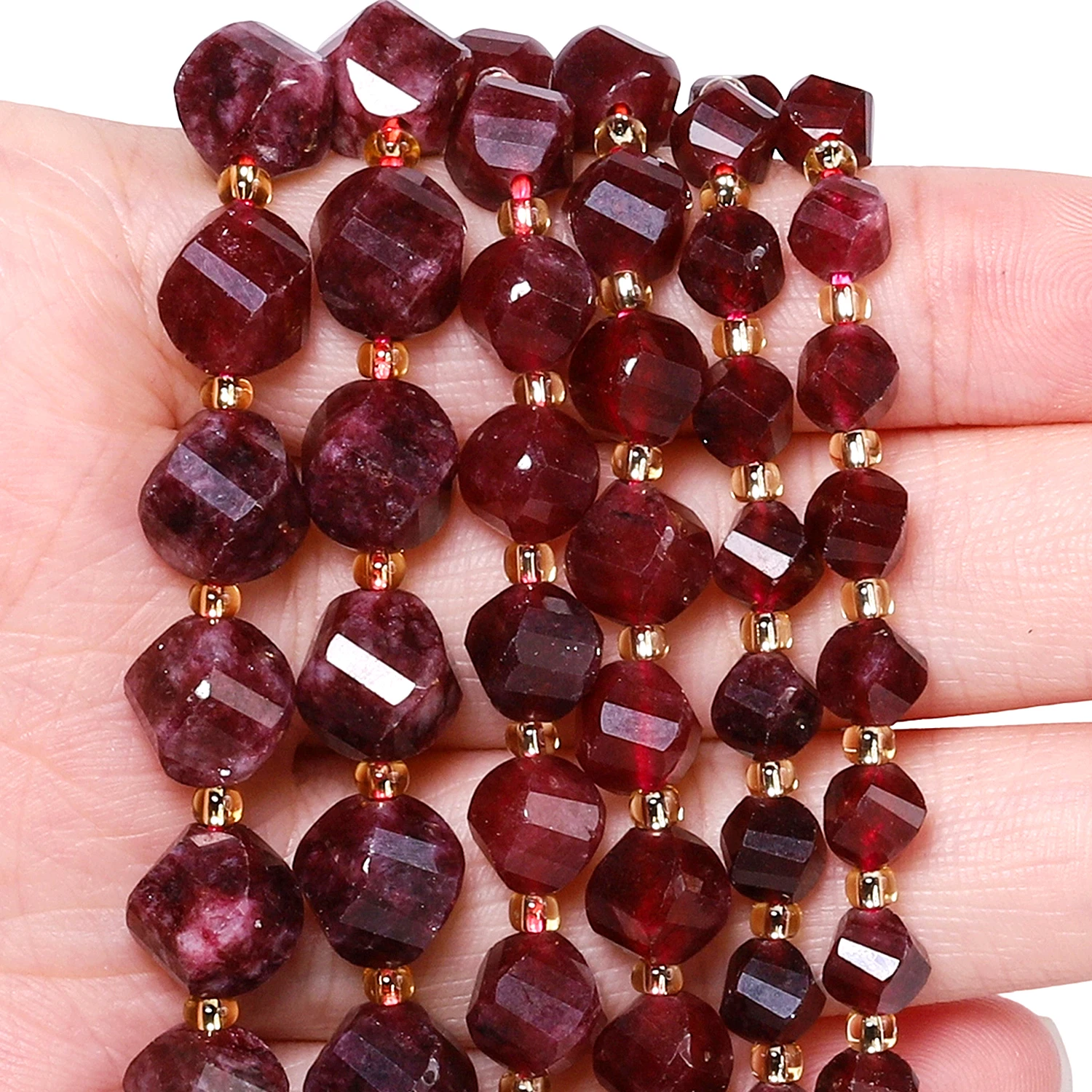 Großhandel 6-10mm Granat Stein Perlen Facettierte Twist Form Perlen Lose Spacer Perlen für Schmuck Machen Diy handwerk Zubehör