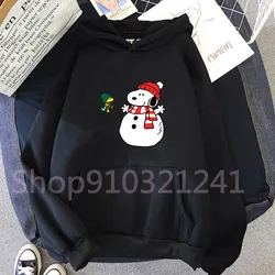 Cartoon Snoopy Christmas Sweatshirt Harajuku Woodbird Hoodie Female Gift Casual Long Sleeve Thick Tops Fashion Graphic Hoodies