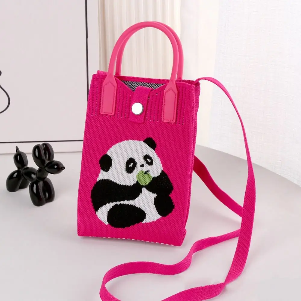 Universal Creative Mini Knit Handbag Cute Cartoon Panda Phone Bag Portable Large Capacity Panda Tote Bag Women