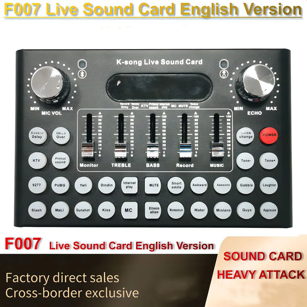 F007 Sound Card USB Studio Recording External Digital Voice Changer Audio Cards Mixer Adapter Broadcast Podcasting