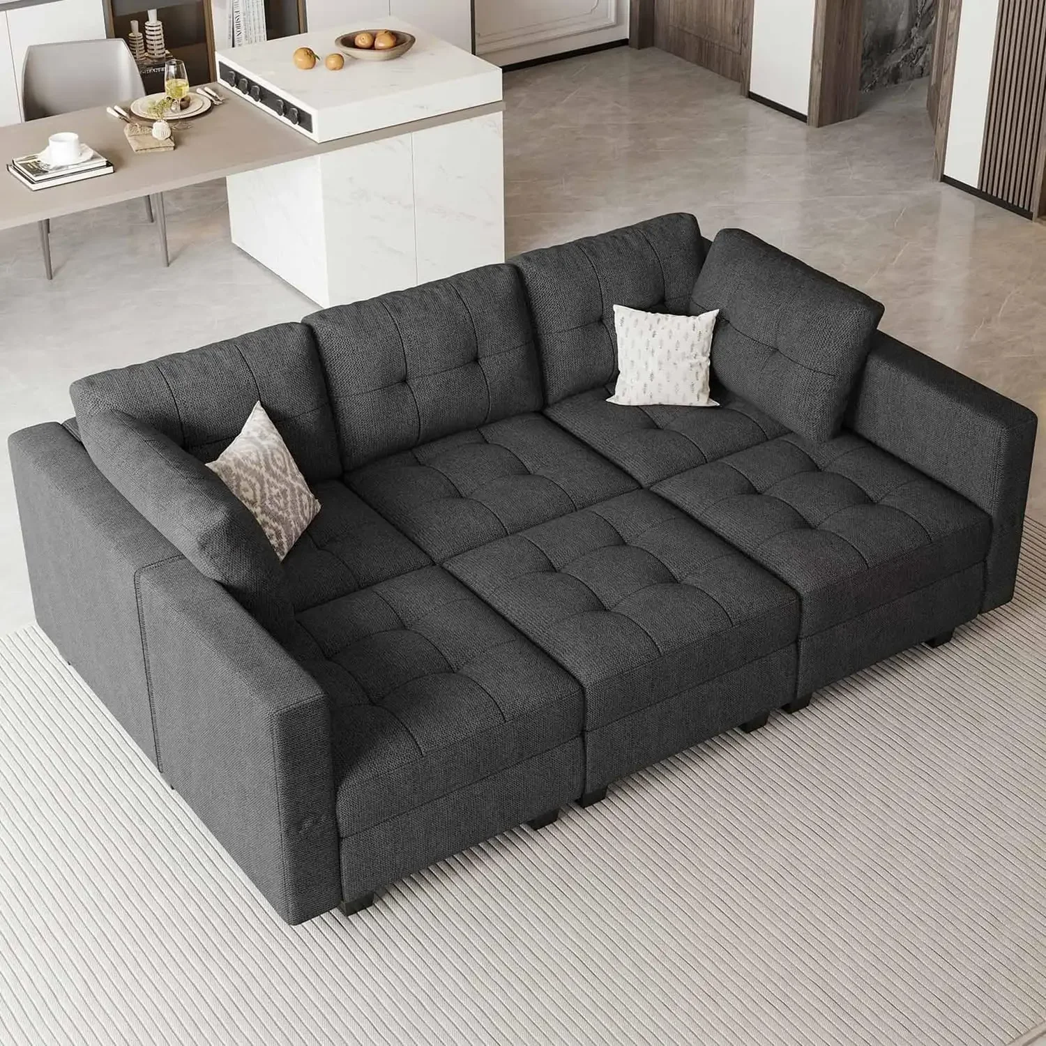 Sectional Sofa with Storage Sectional Sleeper Couch Modular Sofa Bed for Living Room Dark Grey