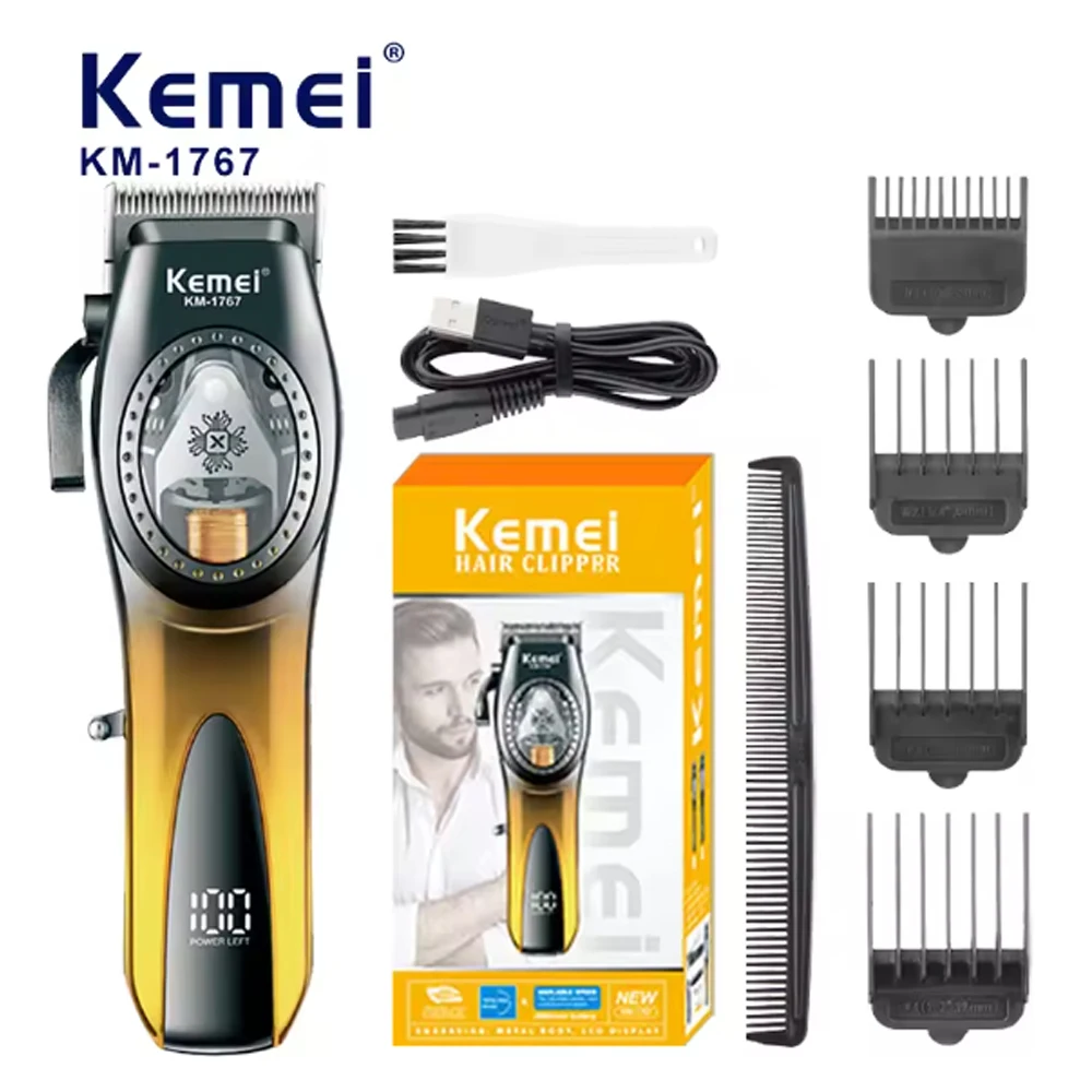 

Kemei KM-1767 Hair Cutting Machine For Barber Shop Professional Electric Hair Trimmers Lcd Digital Display USB Charging