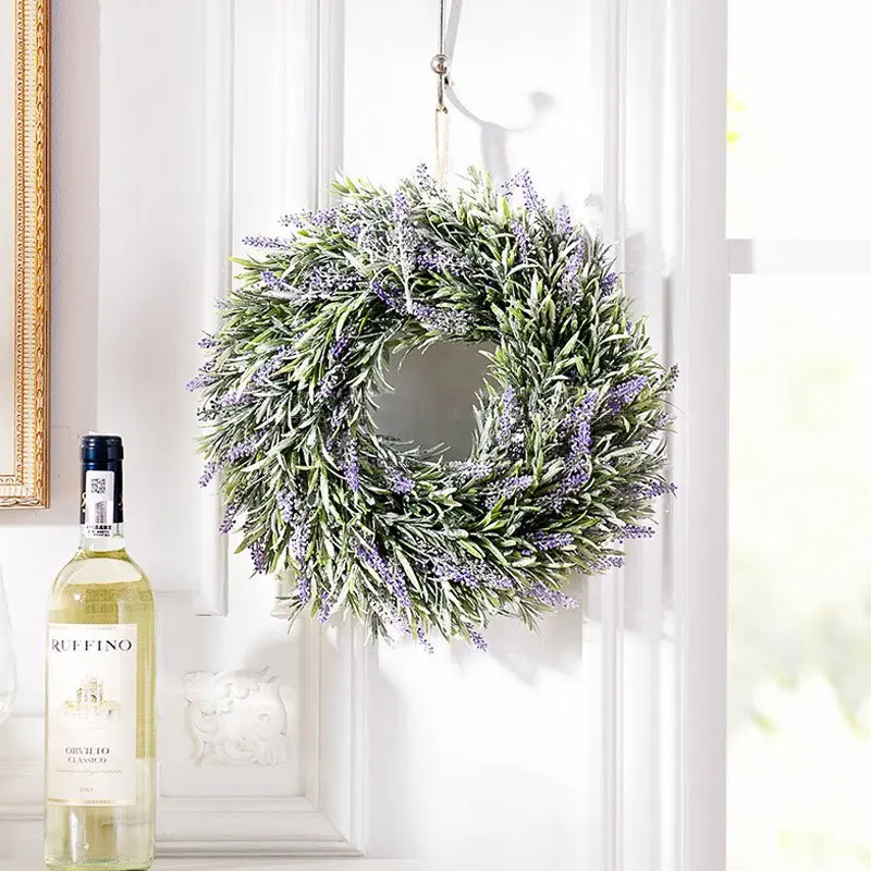 Artificial Lavender Hanging Wreath Flower Lush Topiary, Purple