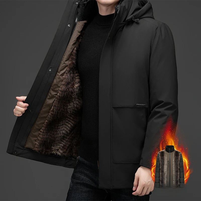 

Autumn and Winter Men's Jacket Outdoor Windproof Waterproof Plush Liner Detachable Hat Windbreaker Mountain Ski Coat 2024 New