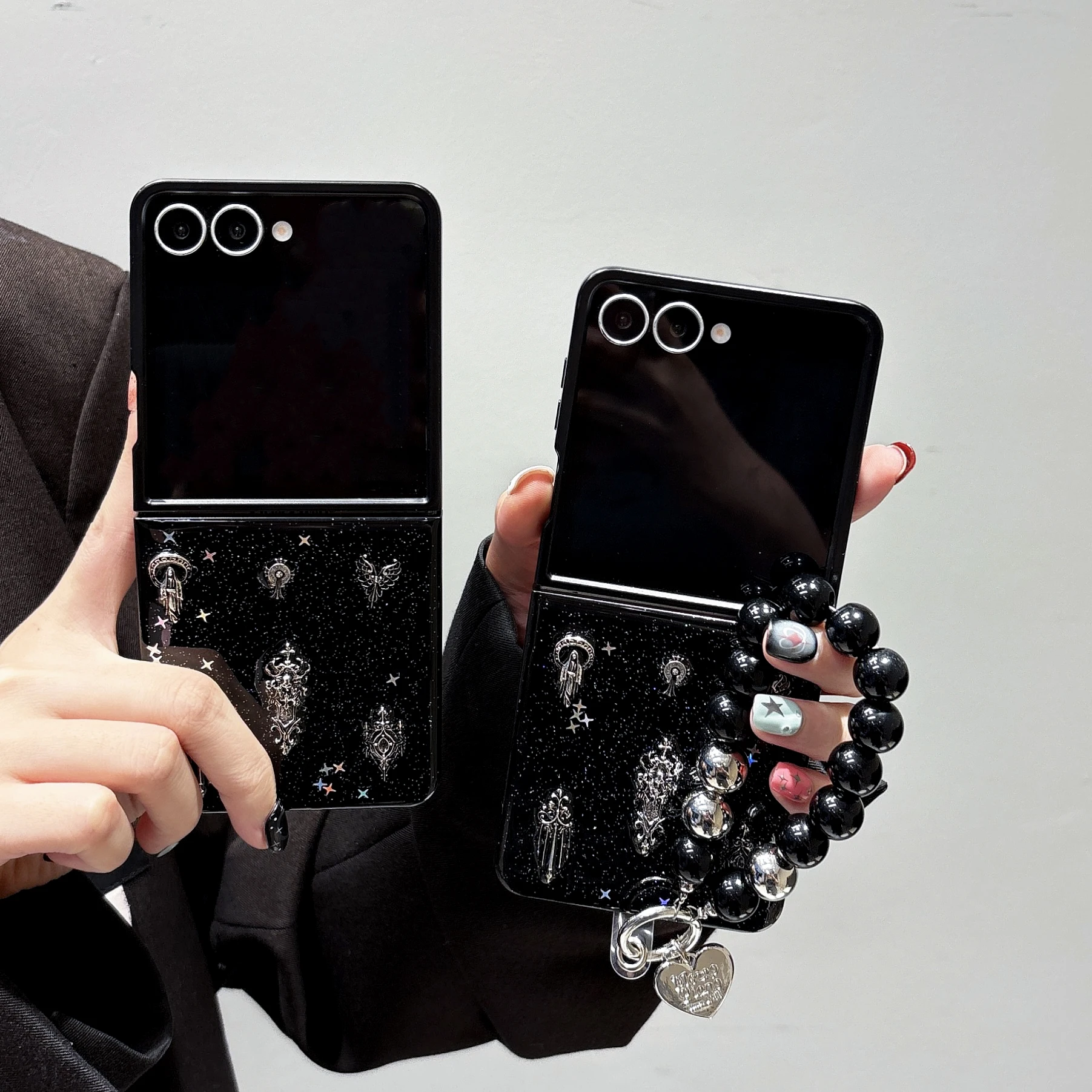 Luxuriöse Edelstein-Glitzer-Handyhülle für Samsung Galaxy Z Flip5 4 3 5G ZFlip7 6 Z Flip 6 7 Cover Modische Schutzhülle mit Kette