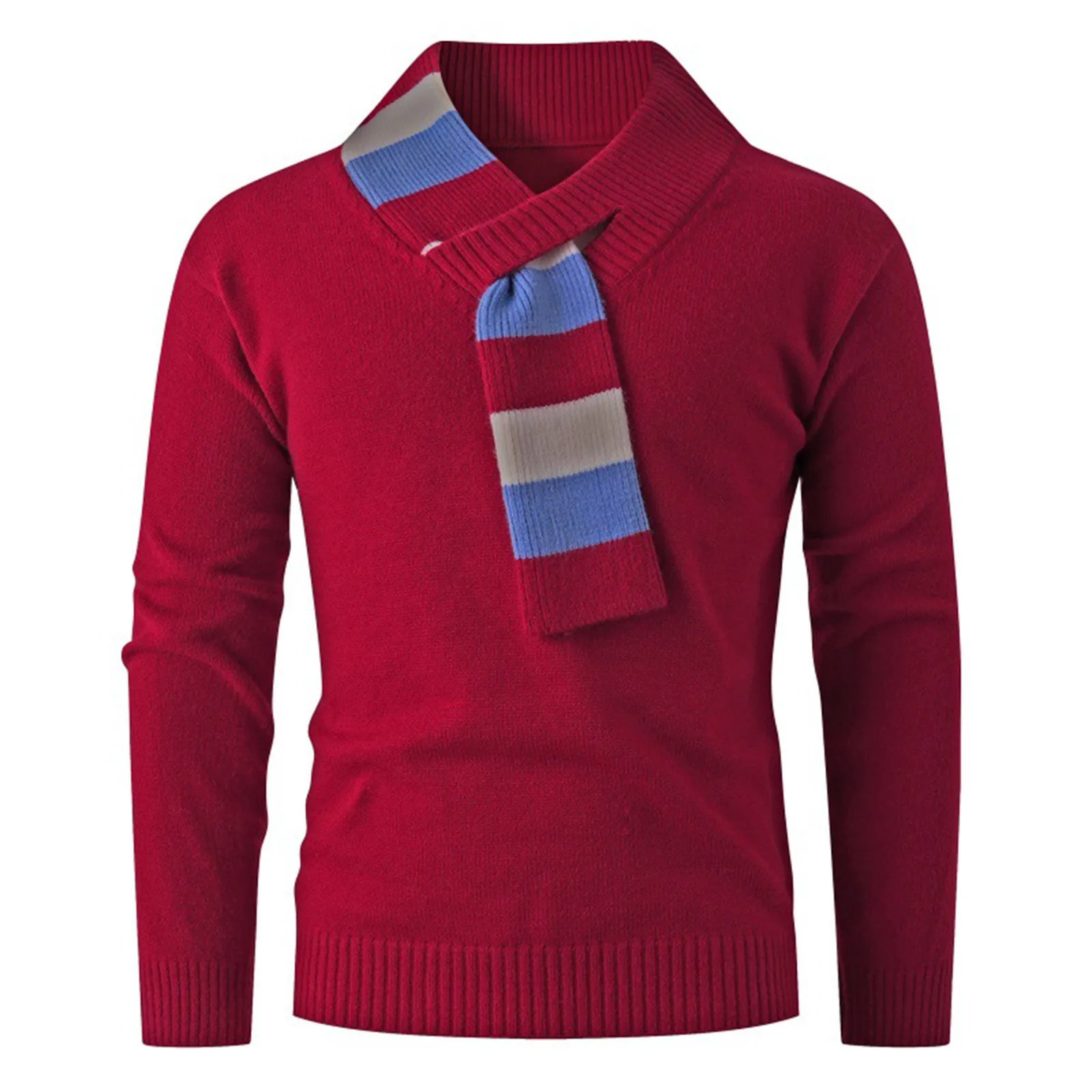

Winter Men'S Sweater Fashionable Color Blocking Personalized V-Neck Casual Knitted Base Sweater For Outdoor Daily Wear