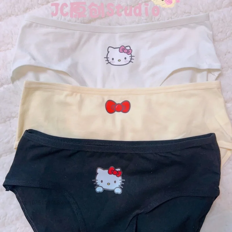 3 sztuki Sanrio Kawaii Sexy Hello Kitty bielizna Breifs Y2k Cute Cartoon drukowana dziewczyna średnio wysoka talia bawełniane majtki słodkie ubrania