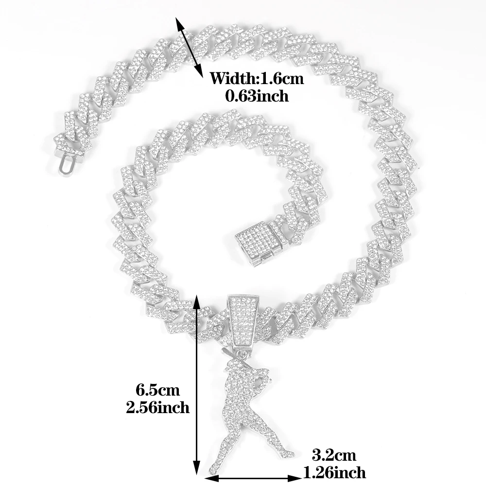 Hip Hop Punk Baseball Pendant Necklace Fashion Sport Style Silver Cuban Chain Baseball Player Pendant Trendy Men's Party Jewelry