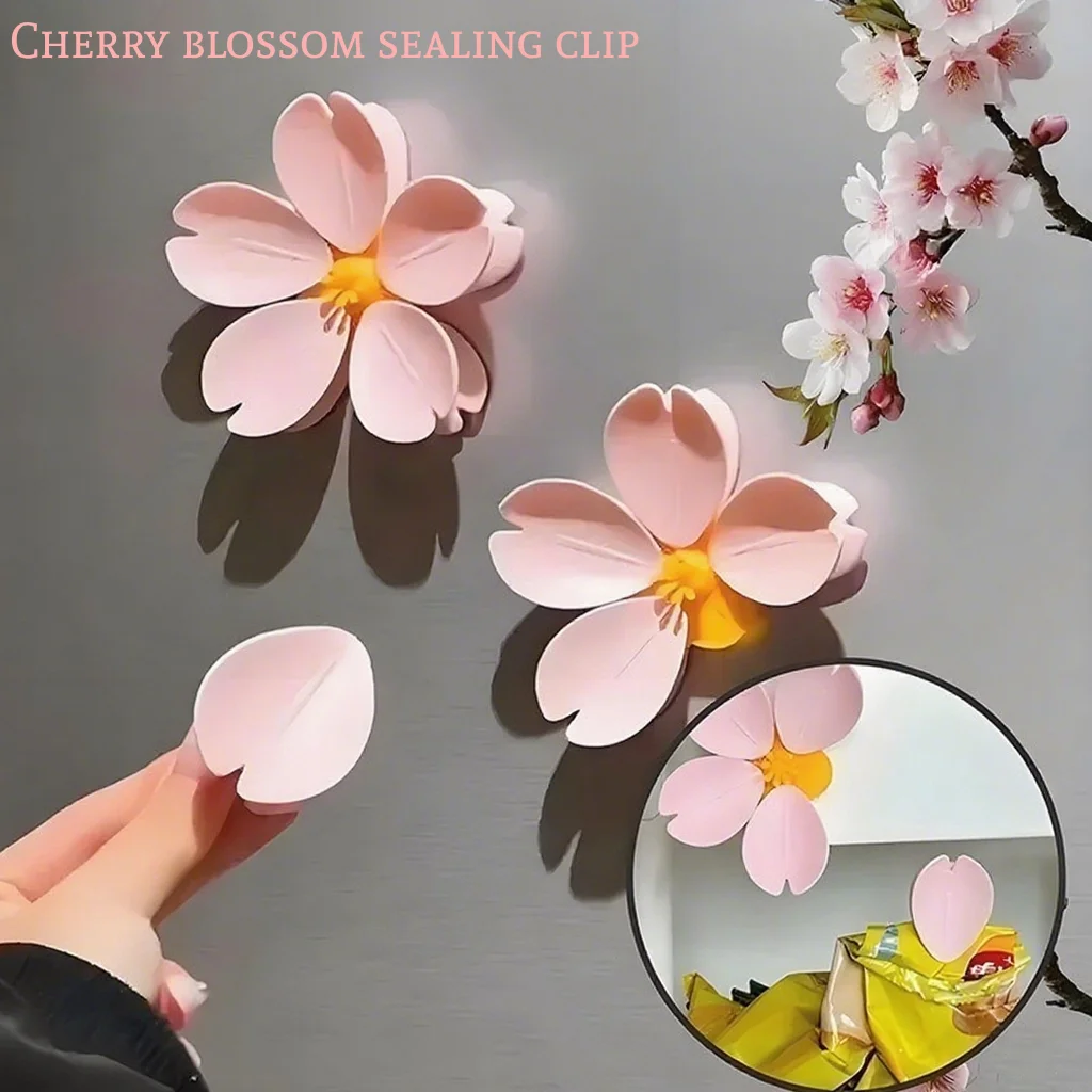 Clip magnetiche Sakura, graziosi clip sigillanti per fiori per sacchetti per alimenti da frigorifero, clip sigillante 2 in 1 a forma di petalo e magnete da frigorifero