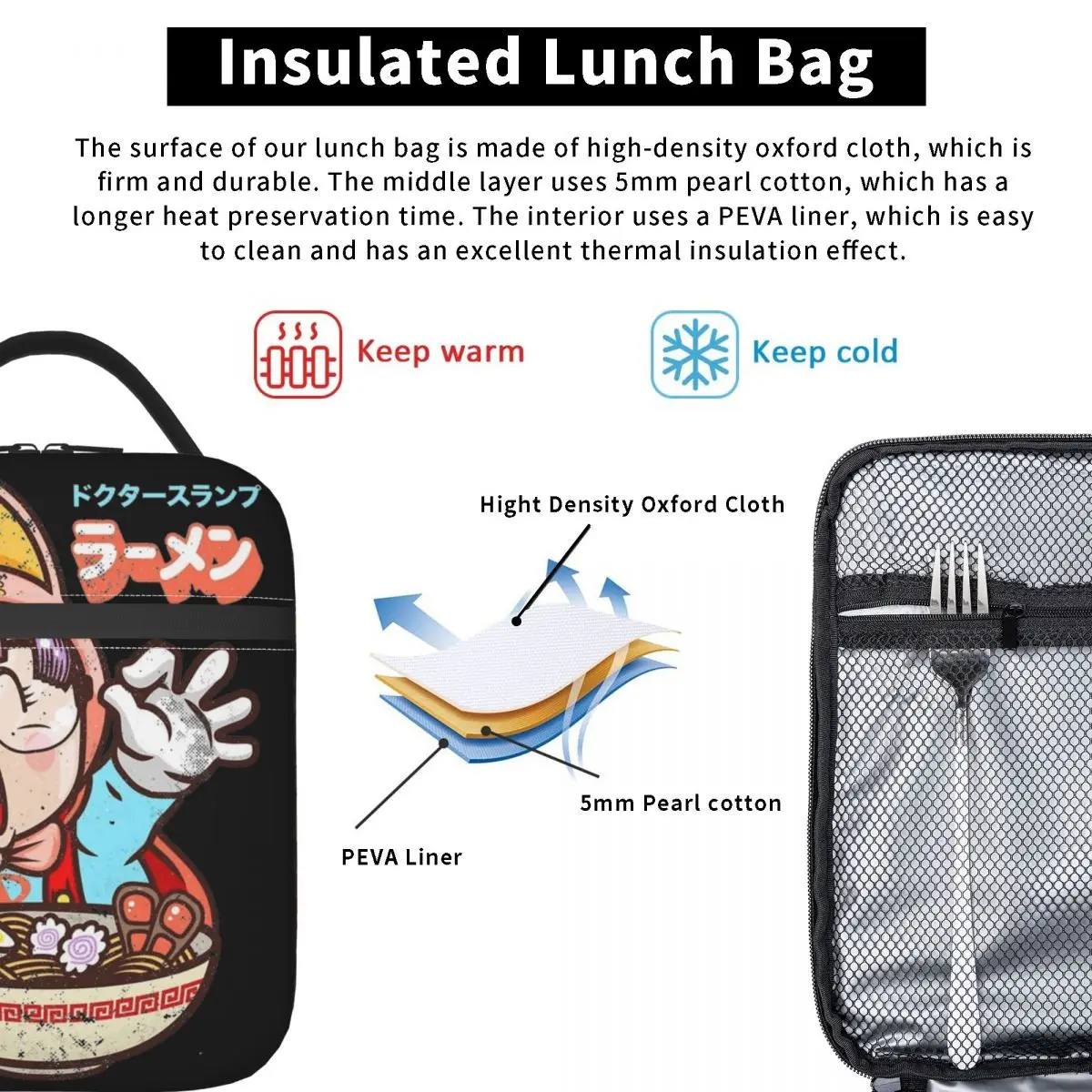 Arale Noodle Ramen Dr Slump borsa da pranzo isolata contenitore per pasti portatile borsa termica Tote Lunch Box Office Picnic Food Handbags