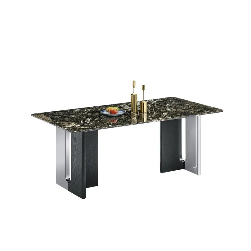 

Natural Luxury Stone Rectangle Dining Table Premium Villa Mansion Platinum Diamond Round