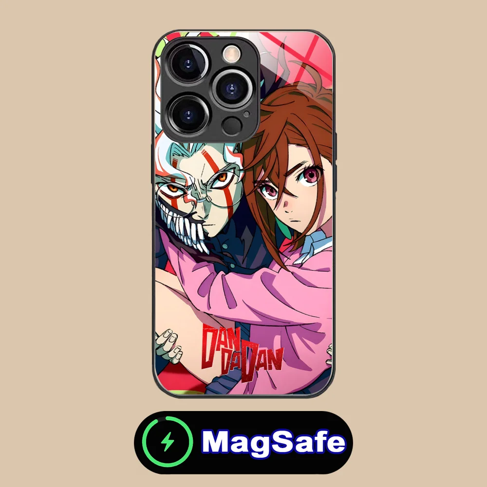 Dandadan Momo 전화 케이스 iPhone 16 15 14 13 12 11 Pro Max Plus Mini MagSafe 무선 충전 유리 커버 핸드폰